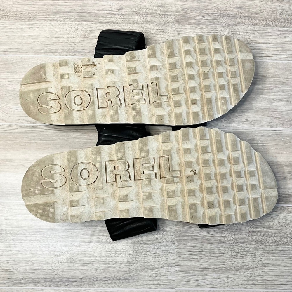 SOREL Roaming Ruched Slide Sandals Size 10 Leather Double Strap Vacation Black - Picture 8 of 11